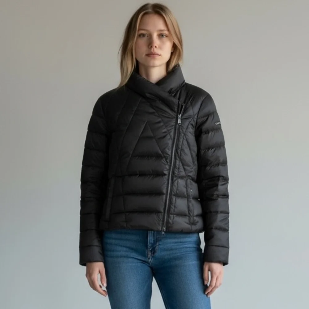Bebe Quilted Puffer Down Filled Hooded Jacket Women’s Size XS Black